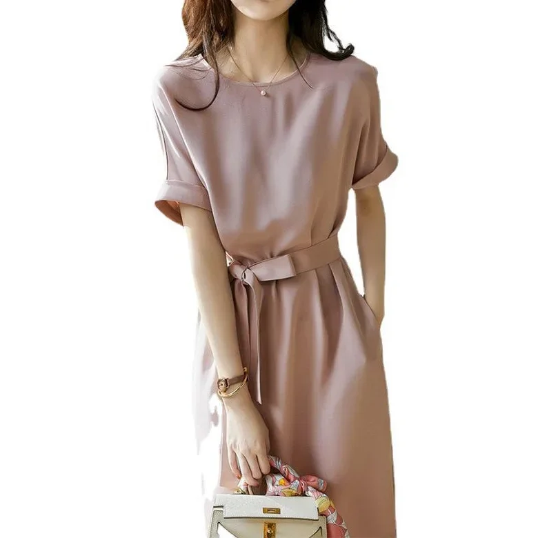 Vestido de seda amoreira temperamento de alta qualidade vestido de seda pesada de alta qualidade rosa 2025 verão feminino