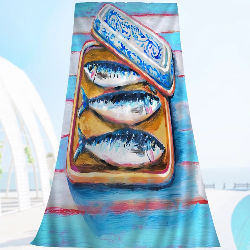 Colorful Ocean Animal Microfiber Beach Towel Quick Dry Sardine Lobster Fish Design Sand Pool Towel for Yoga