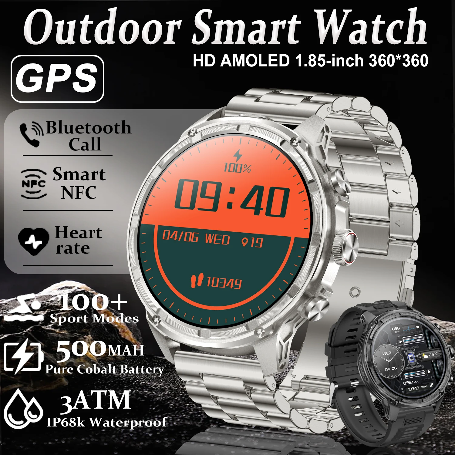 

2025 New original V99 Smart Watch 1.85 inch NFC GPS sensing Bluetooth Call 710 Mah Large Battery Sports Fitness IP68 smartwatch