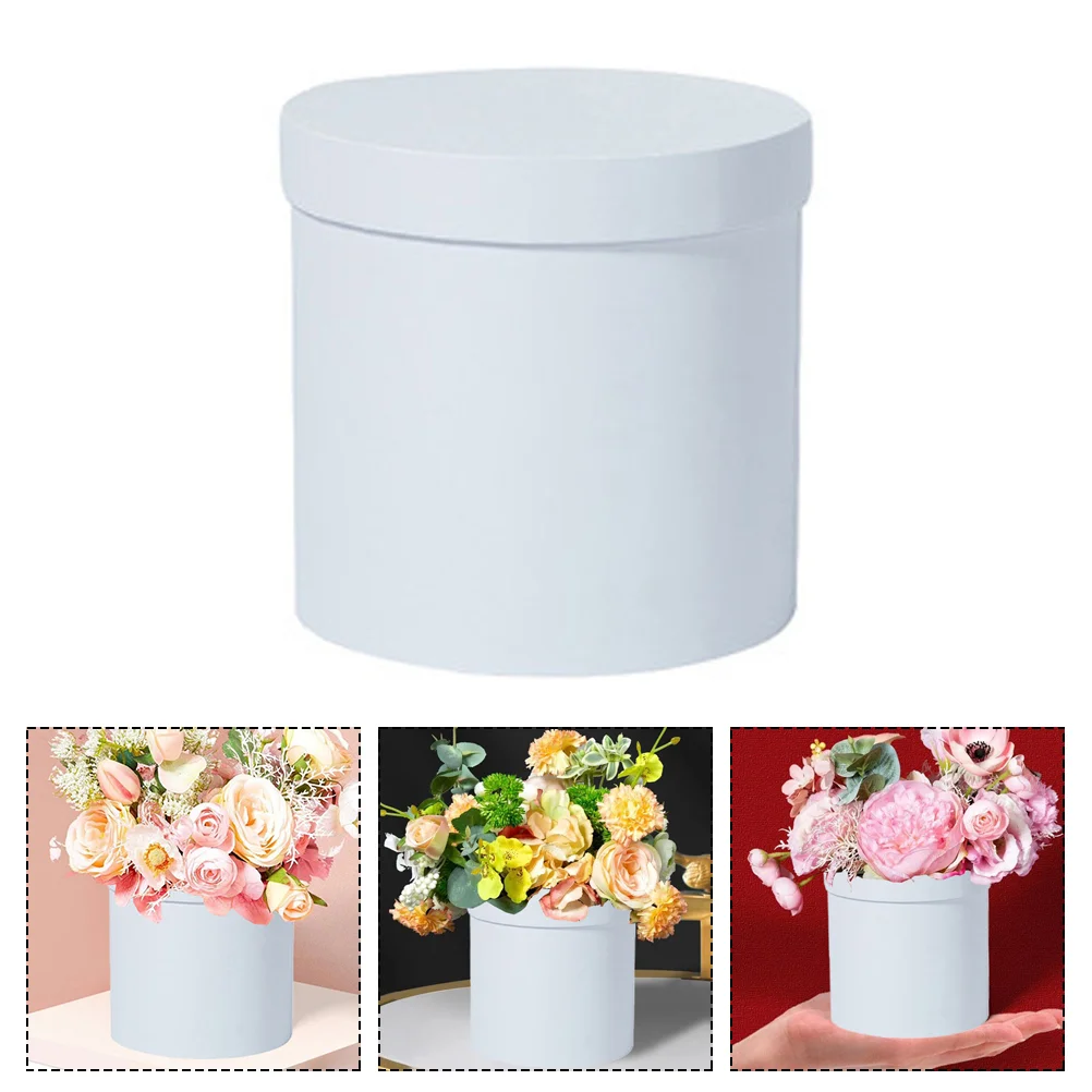 

Bouquet Box Flower Wrapping Boxes Paper Pots Cases Packaging Round Bucket White Gift Bags Decorate