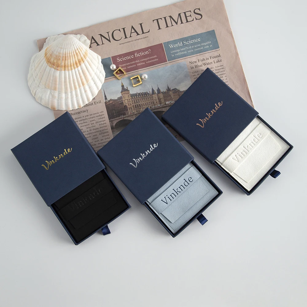 

High End Jewely Packaging Box Earring Ring Storage Display Drawer Case Customized Logo Microfiber Velvet Envelope Flap Pouch Bag