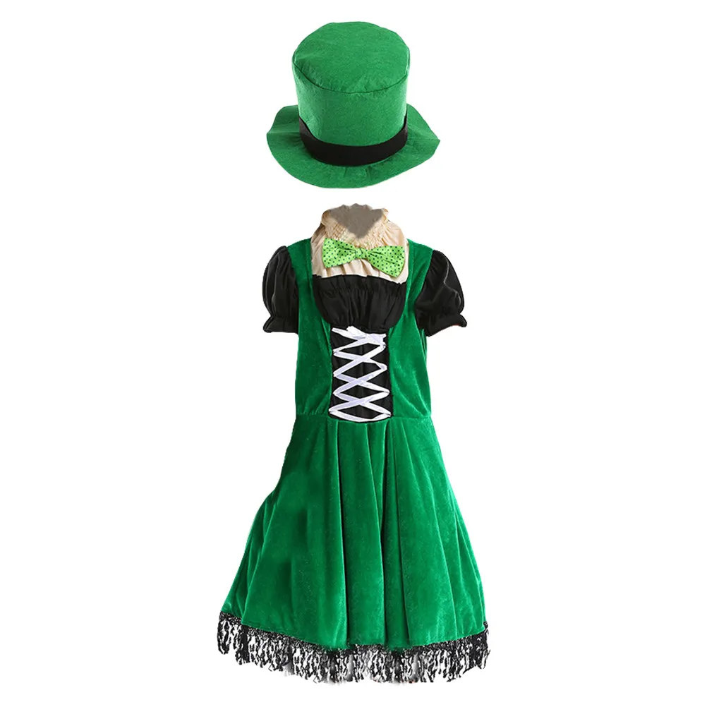 1Set St Patrick's Day Fairy Dwarf Dress Costume Girls Kids Party Cosplay Outfit Kids Dressing Fairy Dwarf Dress