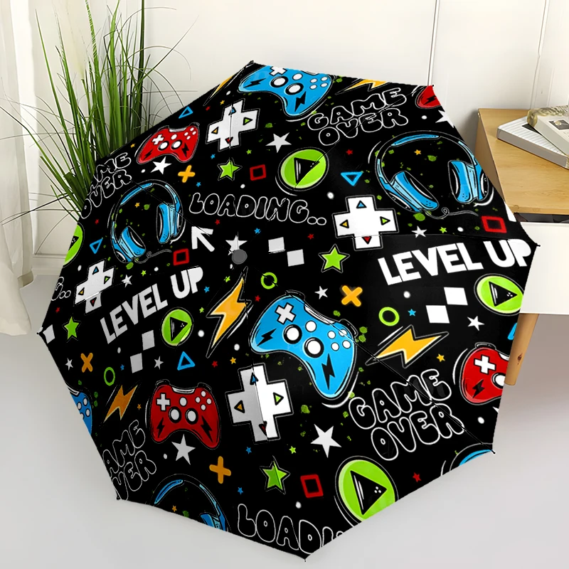 Game Console Theme Folding Umbrella - Fashionable Auto-Open Design 8 Iron Ribs Plastic Handle Foldable Sunshade，Perfect Gifts