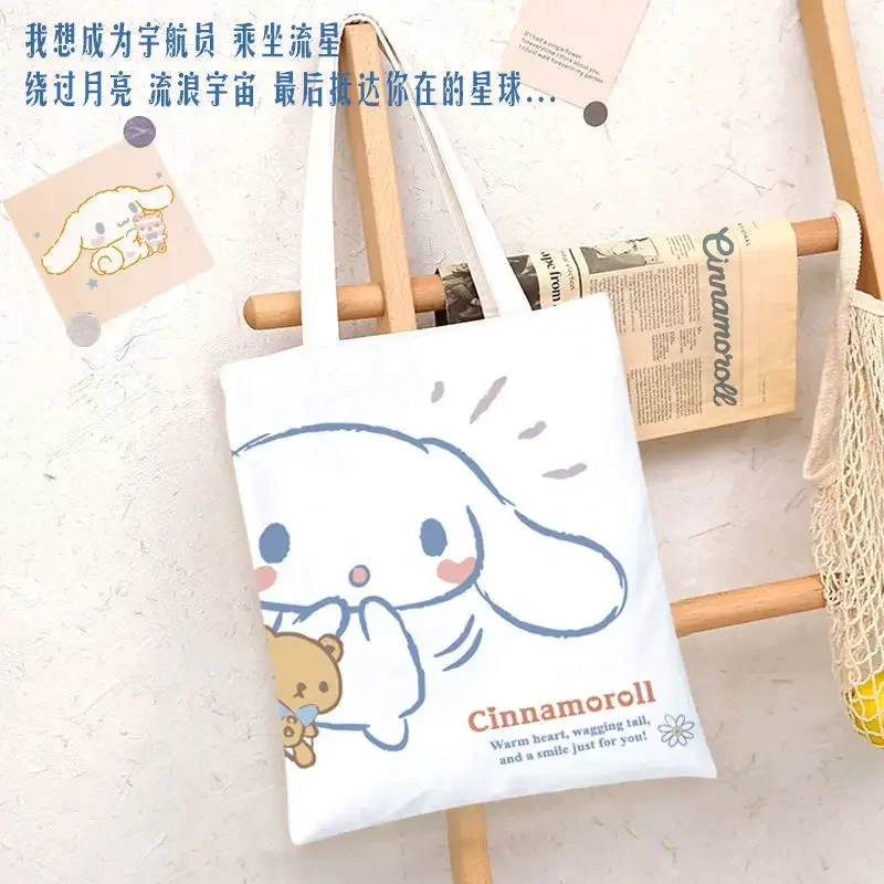 Cartoon Canvas Reusable Tote Bag Kawaii Cinnamoroll Sanrio Portable Storage HandBags Shoulder Bag for Women and Girl Shopping