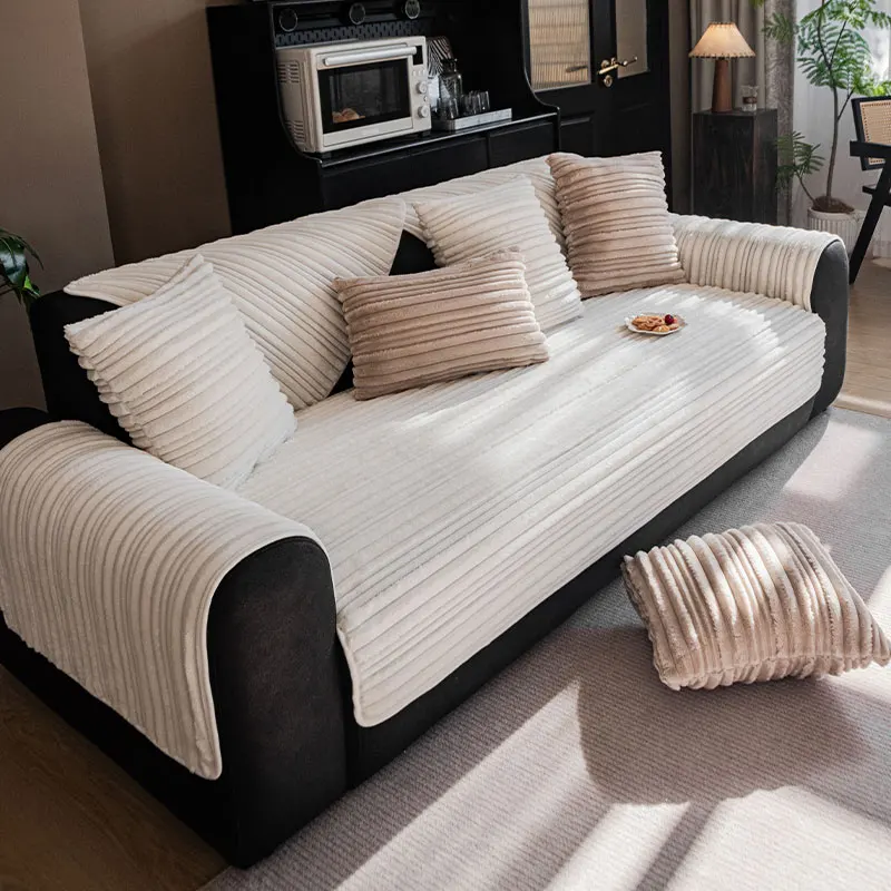 1PC-Striped sofa pad, scratch resistant, dust-proof and anti slip sofa pad, machine washable household sofa protection pad