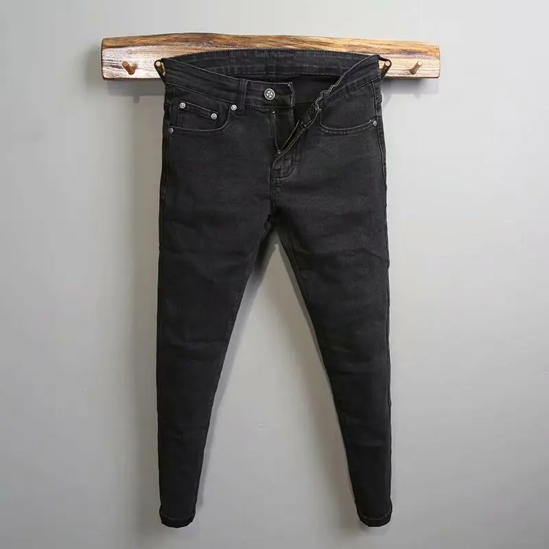 

ey Slim Fit Men's Jeans Spring Autumn Casual Faion Brand Youthful Nine-Piece Pants Versatile Mid-Low Waist Zipper Cotton ...