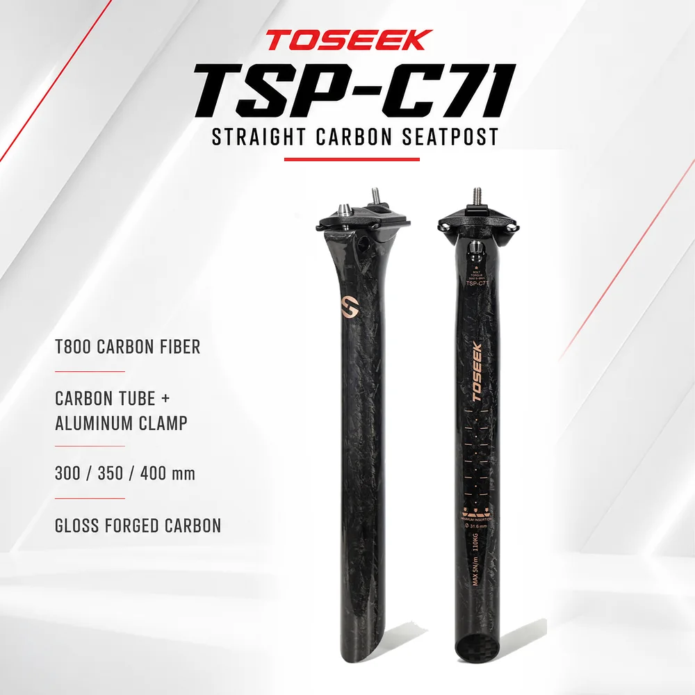 C71 Forged-Pattern Carbon Fiber Bike Seatpost Straight Head for Road MTB Bicycle with Aluminum Alloy Clamp