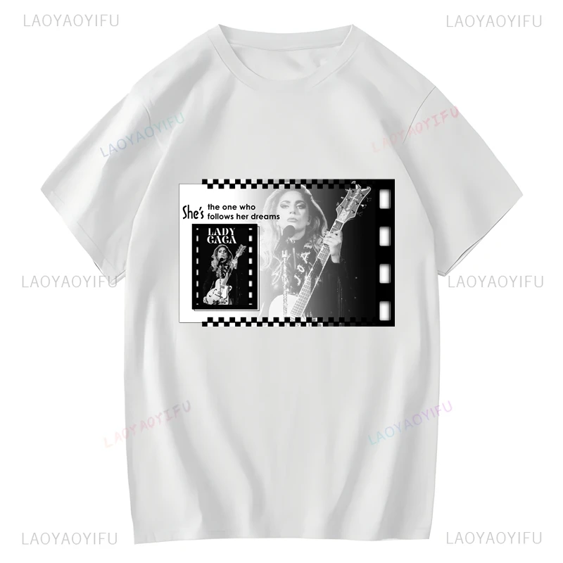 Singer Lady Gaga Classic Poster Print Shirt, Fans Everyday Street Wear, Casual Fashion T-shirts for Both Men and Women