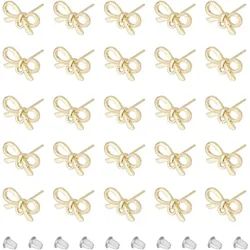 1Box 50Pcs Bowknot Stud Earring Findings Light Gold Alloy Bow Tie Studs Earring Posts Stainless Steel Steel Pin 80Pcs Plastic