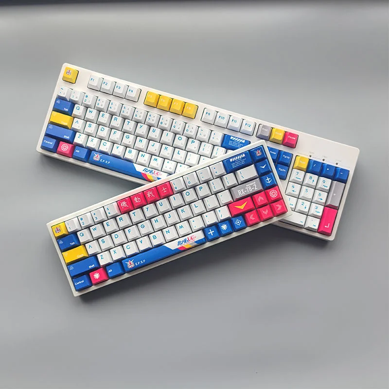 Imagem -03 - Anime Gundam Pbt Keycaps Gaming Teclado Mecânico 130 Teclas Cherry Perfil dos Desenhos Animados Robô Pbt Tampões 64 68 75 84 87 980 Conjunto Layout