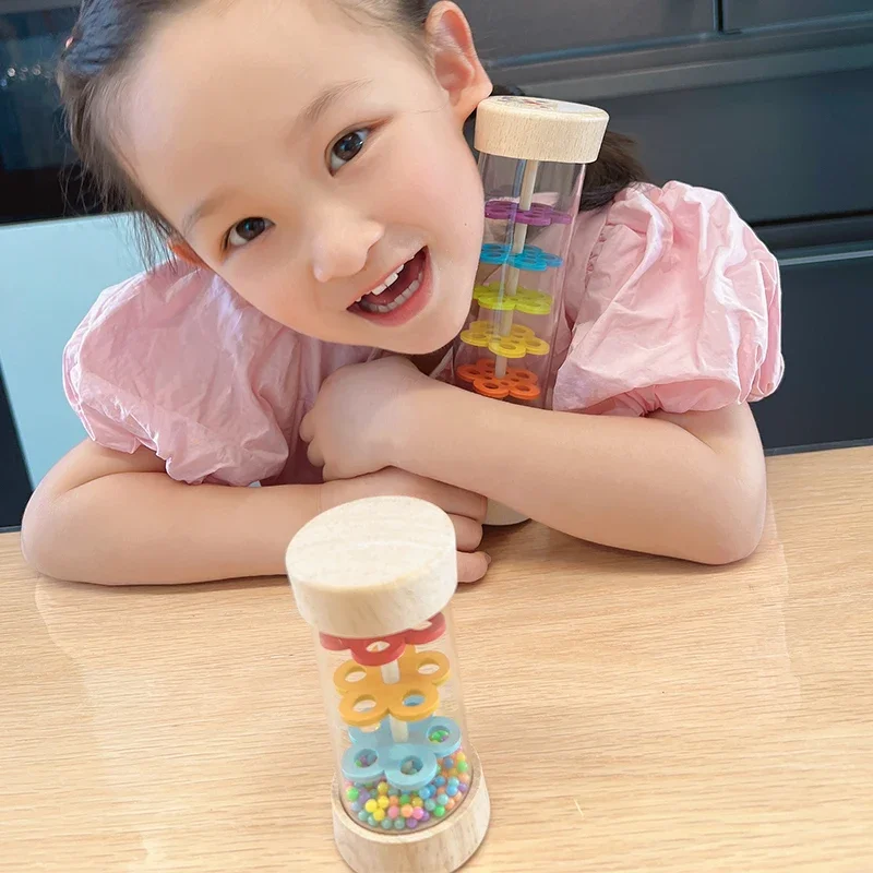 Montessori Tęcza Patyk Deszczowy Grzechotka Sensoryczna Zabawka dla Dzieci Niemowląt Kolorowa Klepsydra Dźwiękowa Fajka Prezent do Wczesnej Edukacji