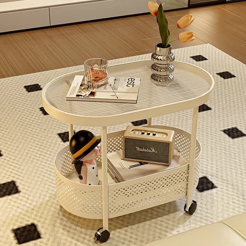 Movable oval side table small coffee table with wheels living room home modern simple small apartment trolley rack