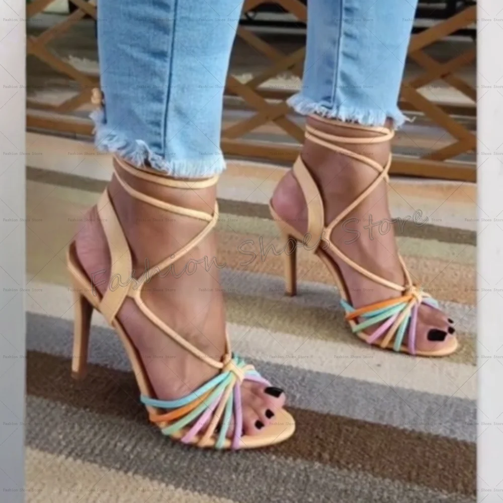 

Colorful Cross Strap Round Toe Sandals Open Toe Women Shoes Stilettos High Heels Party Banquet Dating 2025 Zapatos Para Mujere