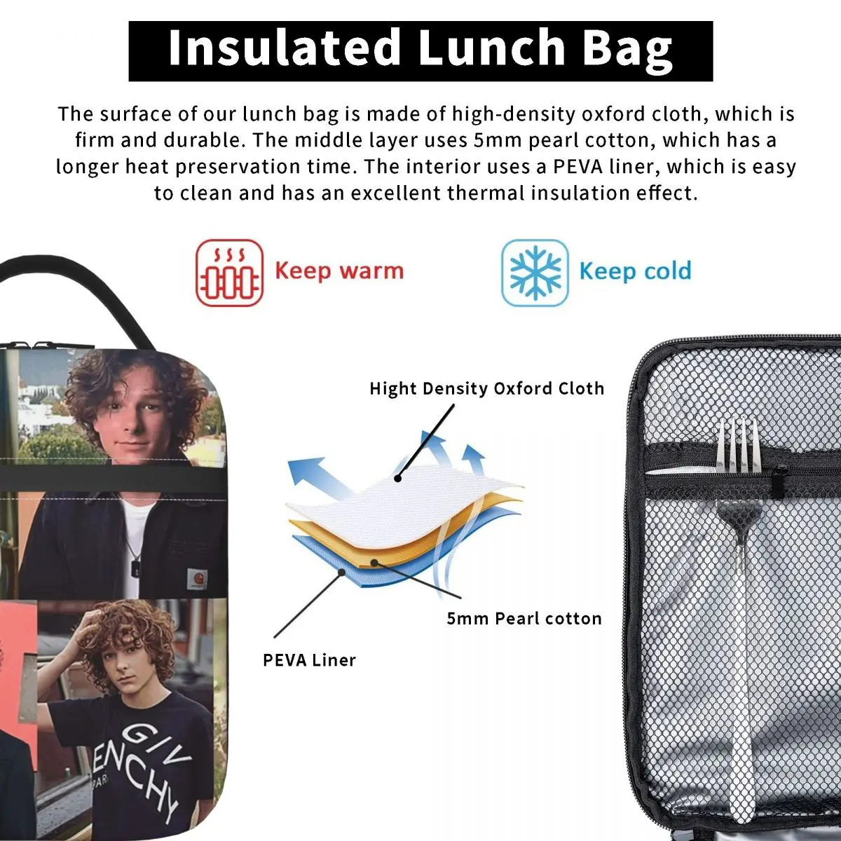 Mason Thames Collage Insulated Lunch Bag for Women Children Leakproof Food Boxes Thermal Lunch Box Tote