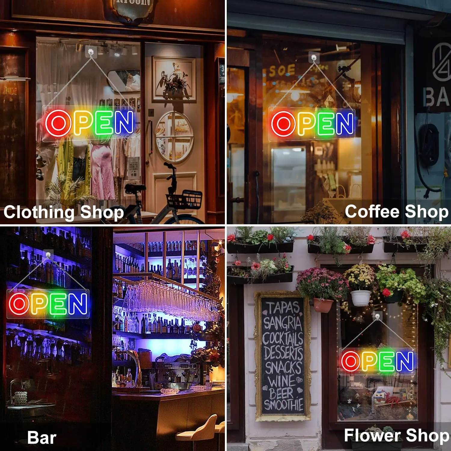 Open Signs for Business Ultra Bright with ON/OFF Switch for Storefront Window Glass Door Shop Store Florists Bar Salon Cafes Pub