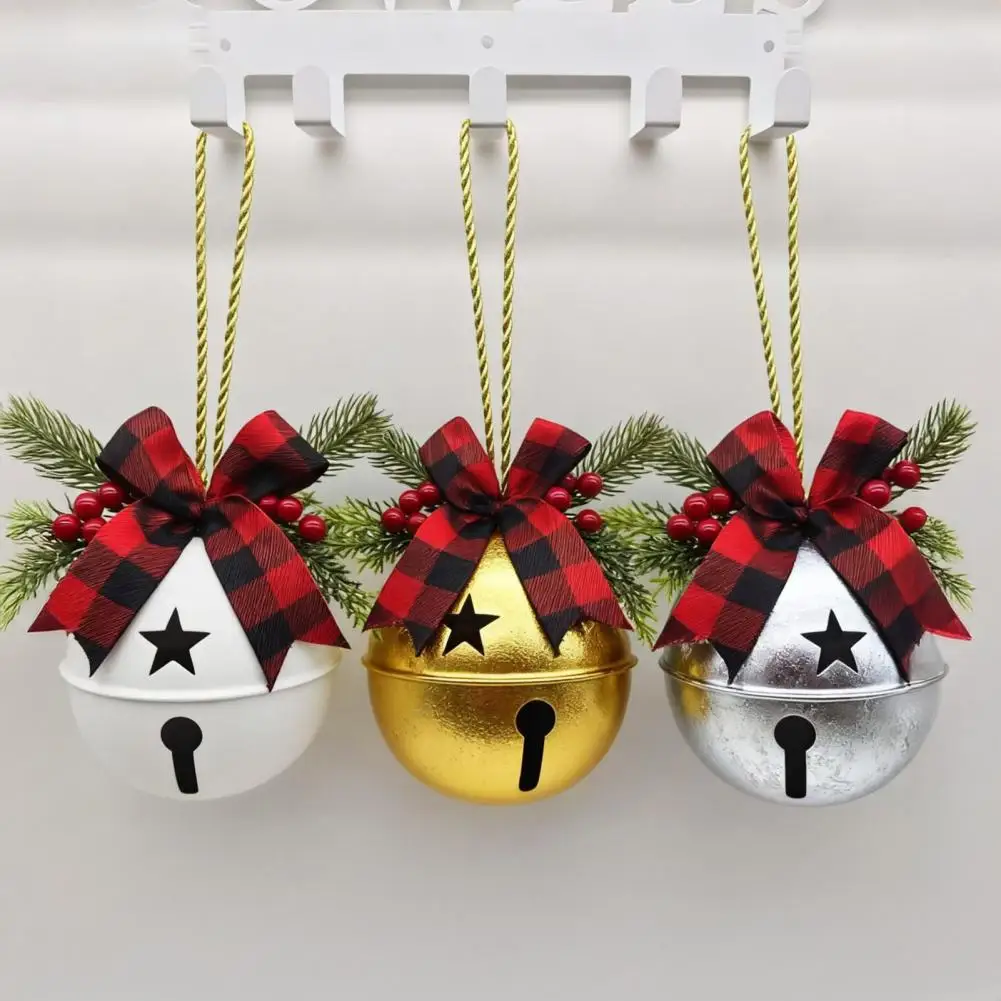 

Christmas Bell Decoration Rustic Christmas Jingle Bell Ornament with Pine Needles Berries Plaid Bow for Diy Holiday Decor Door