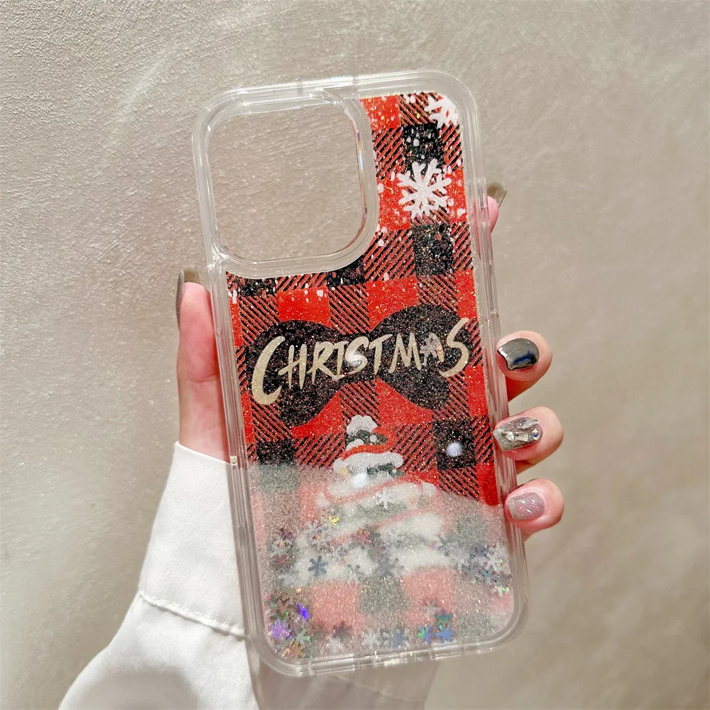 Cartoon Christmas Tree Snow Flower Quicksand Case for iPhone 16 15 14 13 12 Pro Max 16 Plus 11 Soft Shockpoof Cover For iPhone16