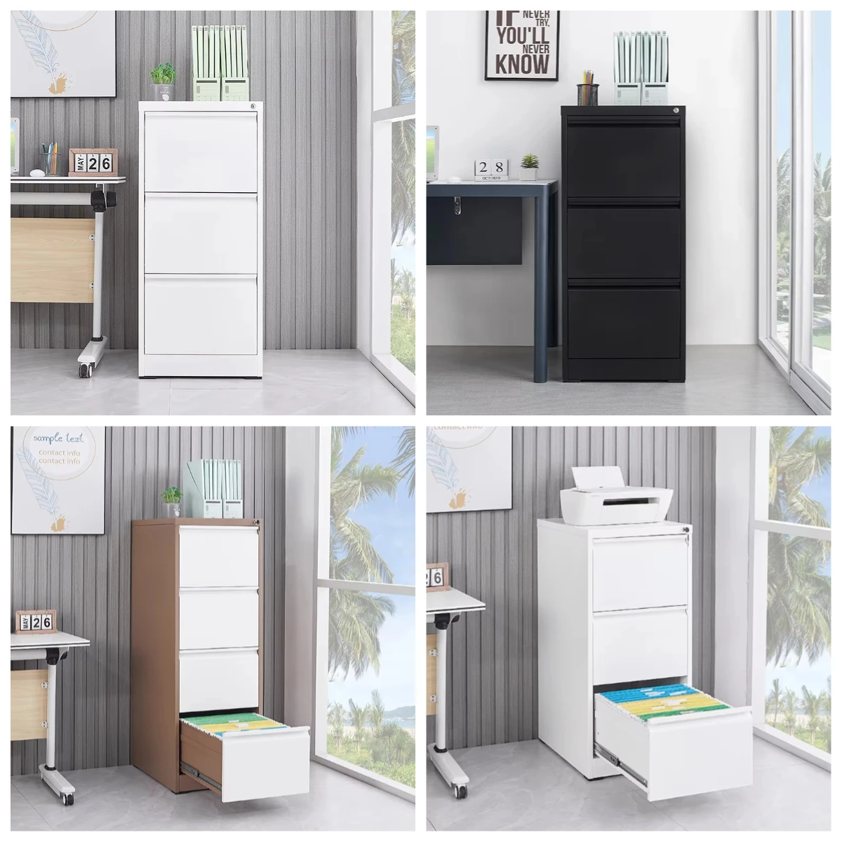 Hot-selling 3 Drawer Cabinet Office Lockable Lateral Vertical Filing Drawers Storage Cheap With Safety Bar Lock Stainless Steel
