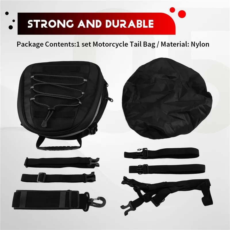 ABQB-Universal Motorcycle Tail Bag Expandable 8-10L Universal Rear Luggage Storage Bag With Shoulder Straps And Rain Cover