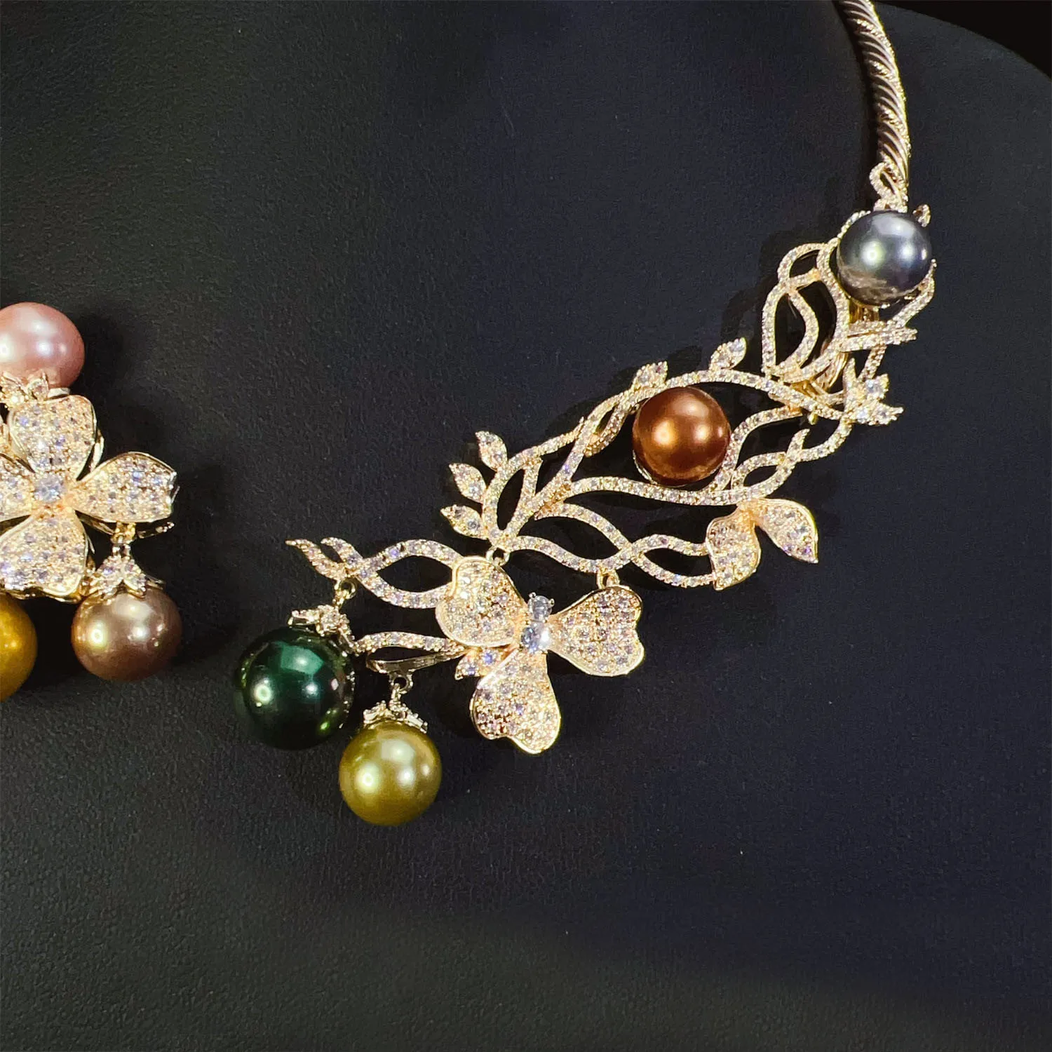New Set Luxury Summer Multi-color Pearl Flower Open Collar Necklace Earrings Ladies Jewellery Party Travel Prom Wedding M-426