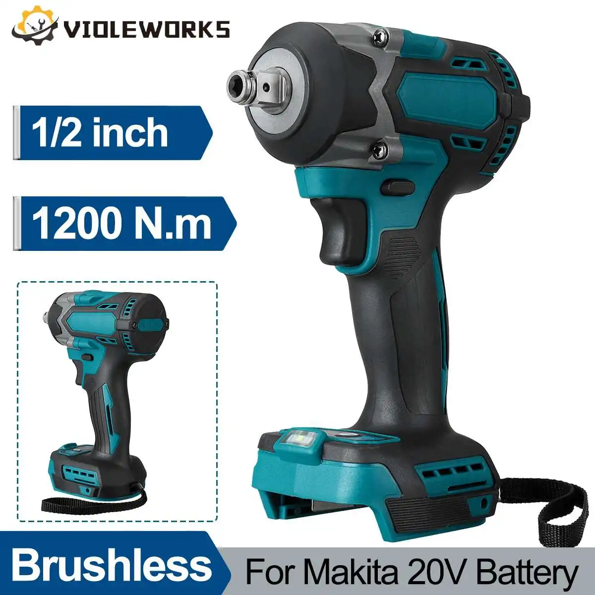 Brushless Electric Impact Wrench 1200N.m Torque 1/2 Inch Cordless Wrench Electric Screwdriver for Makita 20V Battery