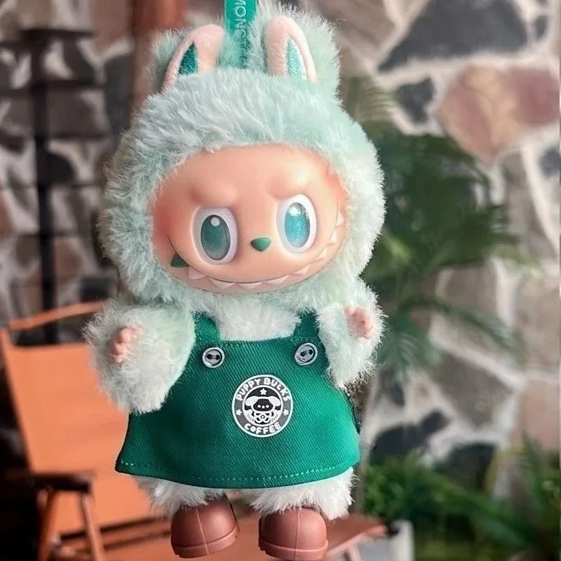 Green Coffee Skirt Set 17cm Labubu Doll DIY Clothing Set Accessories Cartoon Clothing Only