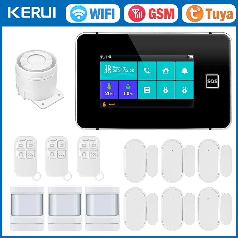 KERUI G60B WIFI GSM Alarm System 4.3 inch Touch Screen Panel Tuya Smart Home Alarm with Temperature Humidity Display for House