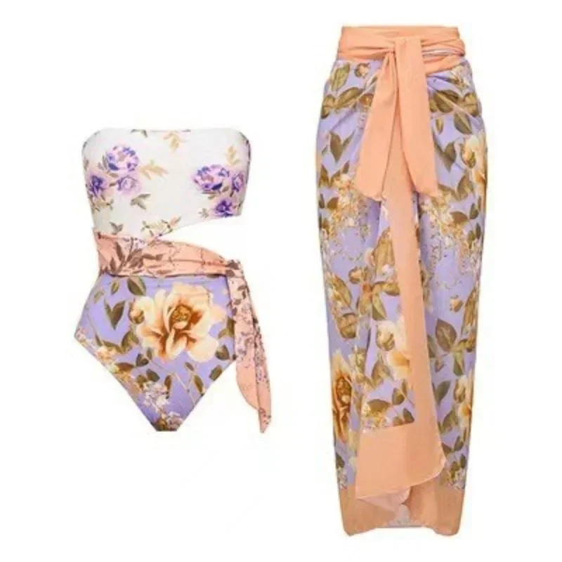 

Hot Sale Of The Season Floral Print One-Piece Swimsuit Sexy Beach Thermal Spa Set Skirt Two-Piece Set Integrated Design Sportswe