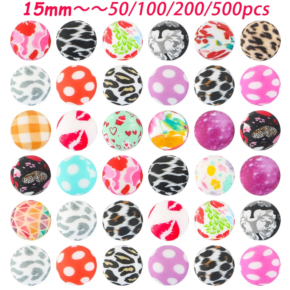 Wholesale 50-500Pcs New Printed Beads 15MM Round Leopard Print Beads For Jewelry Making DIY Handmade Accessories