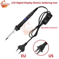 80W LCD Digital Display Electric Soldering Iron Adjustable Temperature Heater Soldering Tips Tweezers Welding Repair Rework Tool