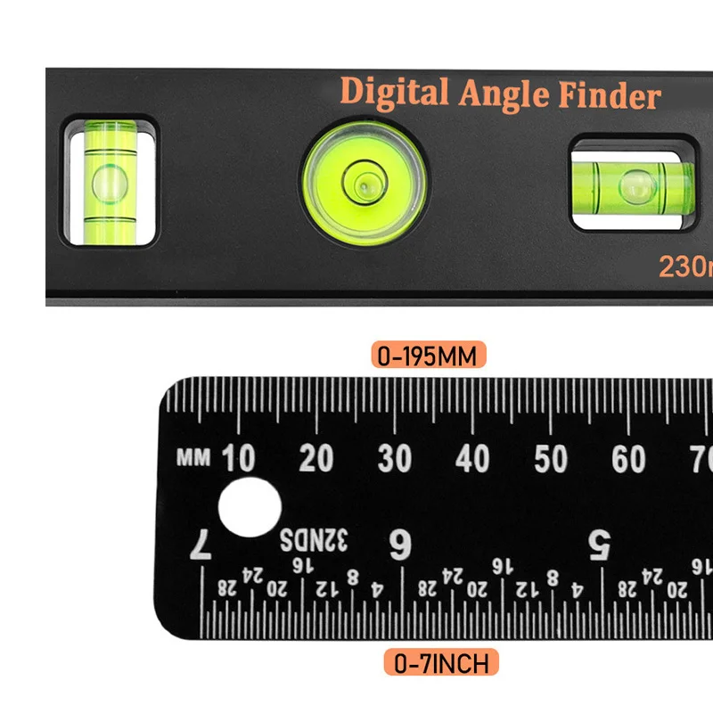 4 In 1 Digital Angle Ruler Protractor 3 Bubble Level Guage LCD Display Angle Finder Woodworking Measuring Tool 0-195mm/0-7inch