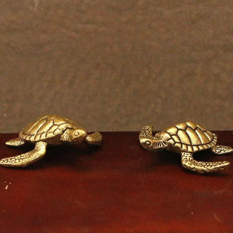 Sea Turtle Small Statue Retro Brass Animal Figurines Miniatures Office Desktop Ornament Home Decorations Metal Craft Accessorie