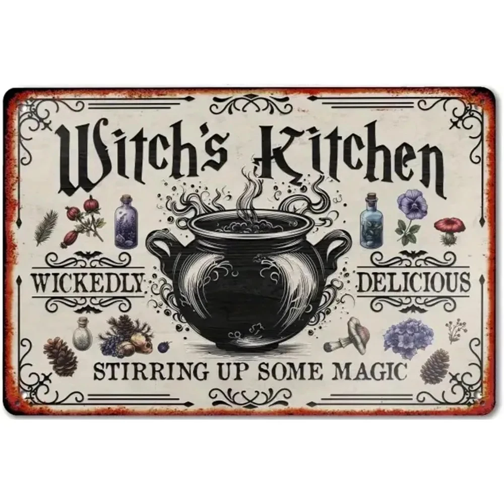 2D Flat Retro Aluminum Witch Kitchen Square Plaque 8x12inch Vintage Design Home Wall Decoration Gift