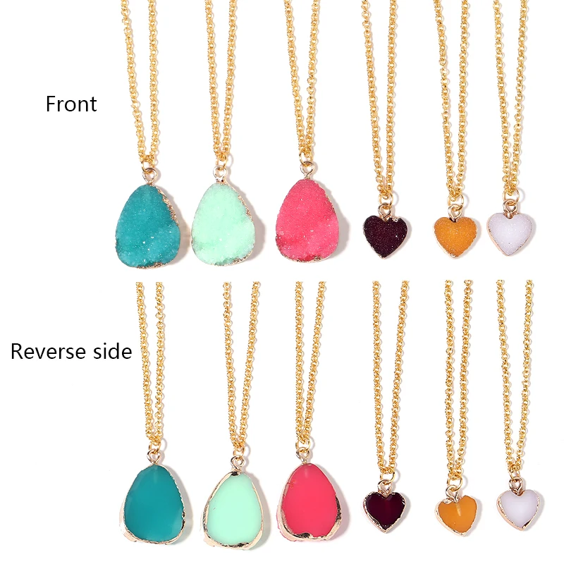 1 قطعة رومانسية ملونة الحب القلب الراتنج قلادة الفولاذ المقاوم للصدأ سلسلة مزيج من مزاجه الخوخ القلب قلادة