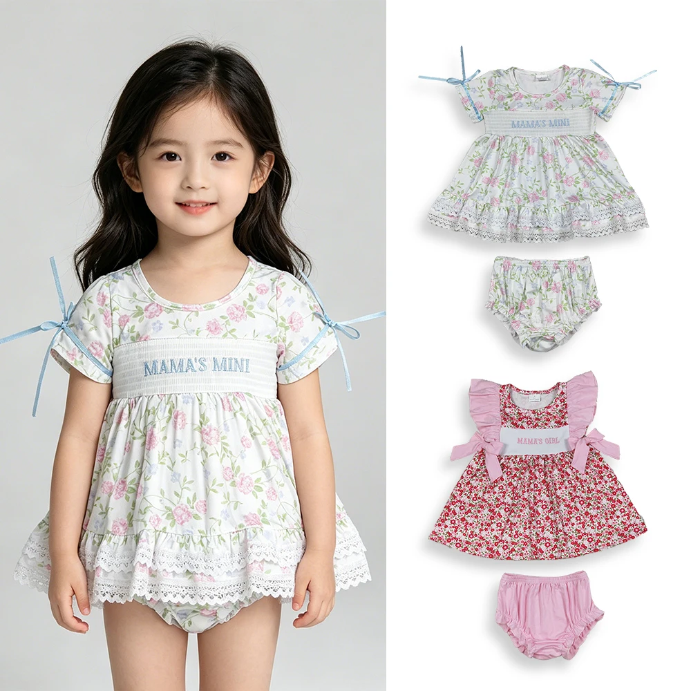

New Fashion Baby Girls Clothes Bows Flowers Sleeveless Tunic Top Bummies Sets Summer Boutique Kids Clothes Girls Bummies Outfits