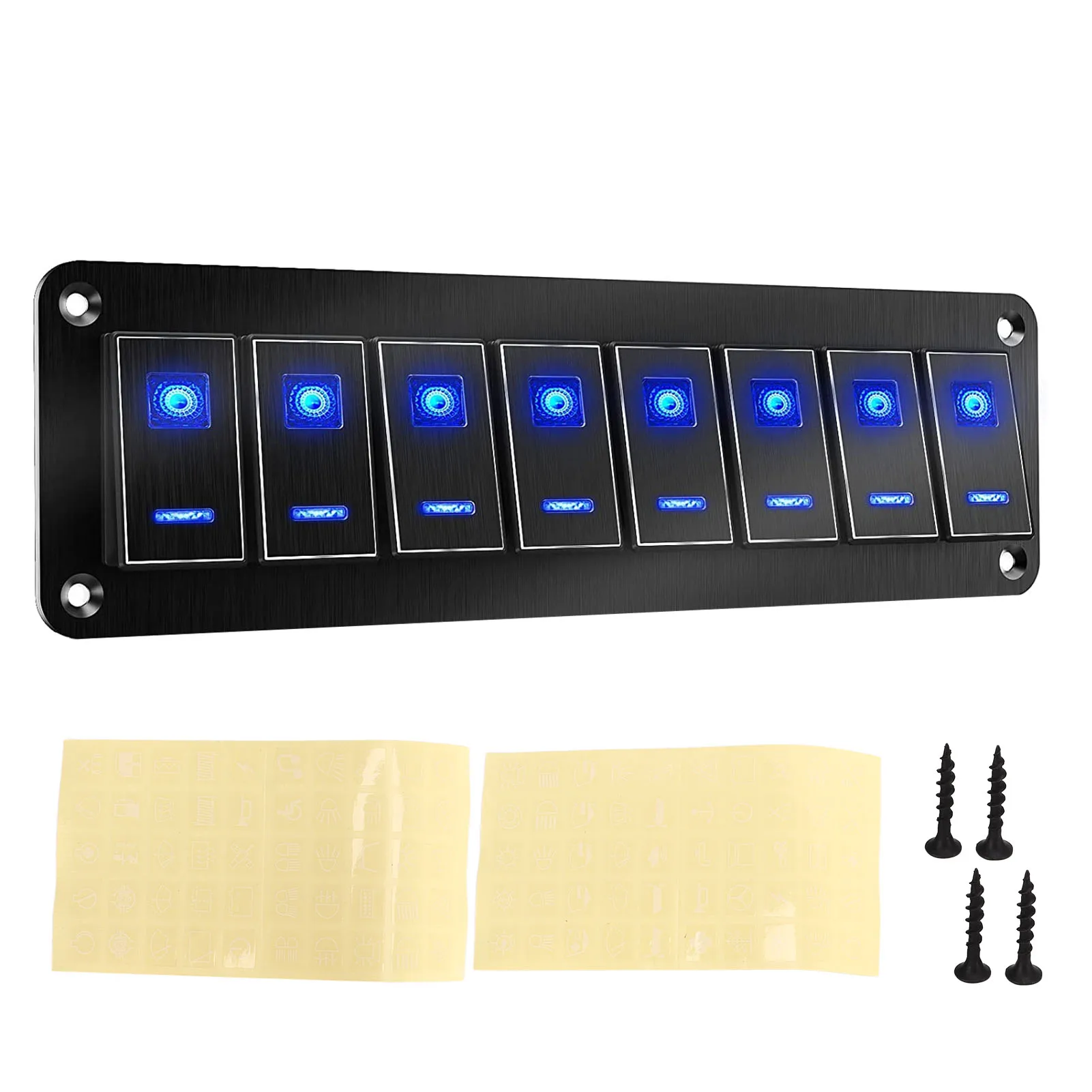 

Marine Boat LED Toggle Panel 8 Gang RV Aluminum Toggle Panel Oxidized Black 5PIN Waterproof DC12V To 24V for UTV
