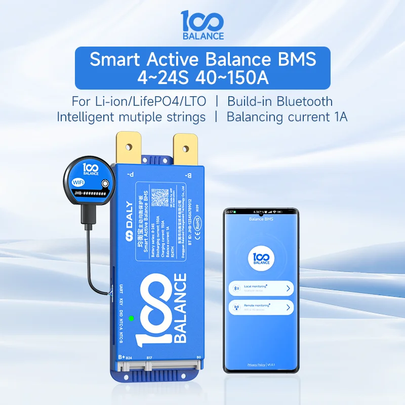 DALY 100BALANCE BMS150A 8-17S 4-8S 8-24S Smart active balance WIFI bms Lifepo4 BMS CAN rj45 Battery Bluetooth Li-ion 60A100A