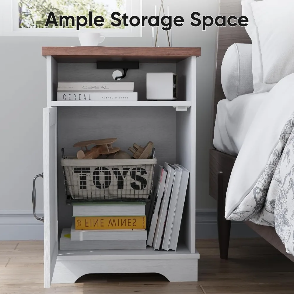 منضدة ريفي للمزرعة مع قاعدة شحن وتخزين، وطاولة بجانب السرير من خشب الجوز