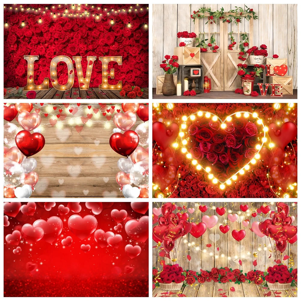 

Valentine‘s Day Love Heart Glitters Photography Backdrops Rose Flowers Birthday Props Rose Dating Floral Garden Photo Background