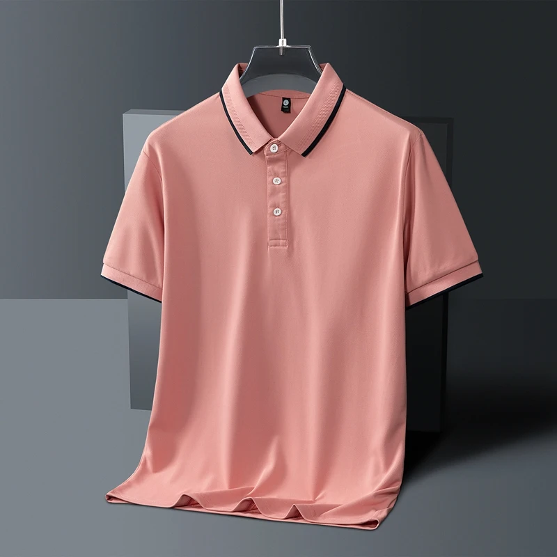 Men Summer Cool Touch Quick Dry Button Polo Shirt Short Sleeve Business Casual Work Wear Breathable Comfortable Plus Size M-5XL