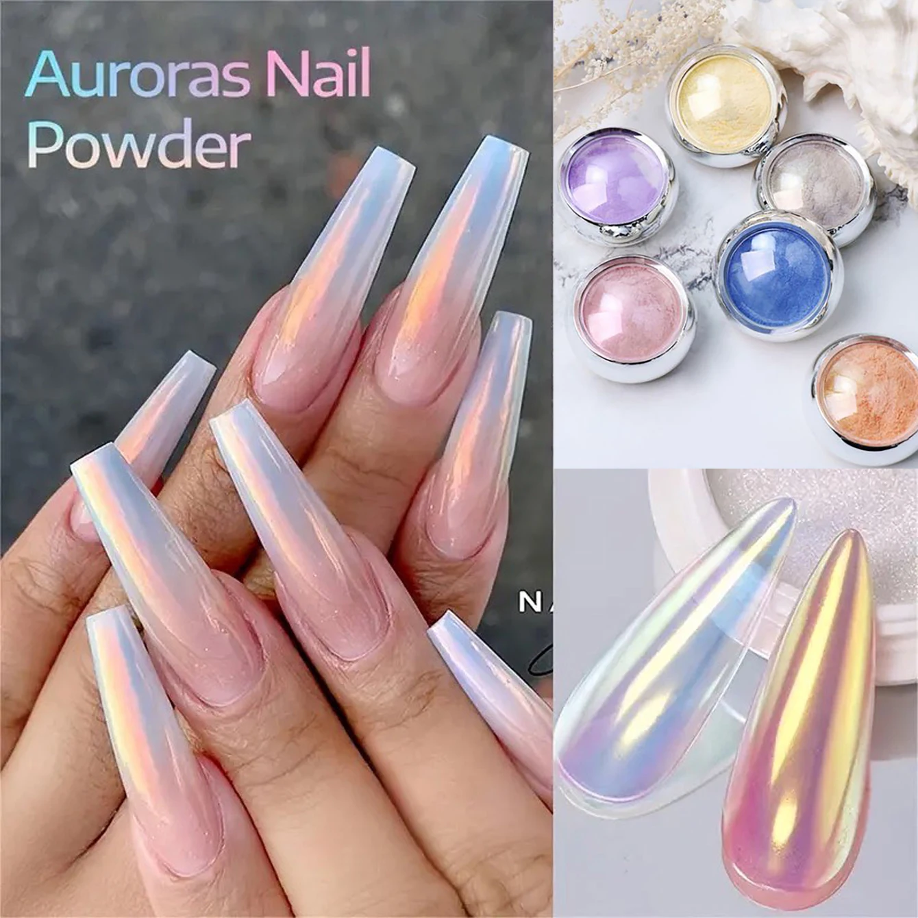 

6Pcs/set Shimmer Aurora Nail Powder Holo Metallic Mirror Effect Pigment Dust for Gel Polish Manicure Decoration Mermaid Powder &
