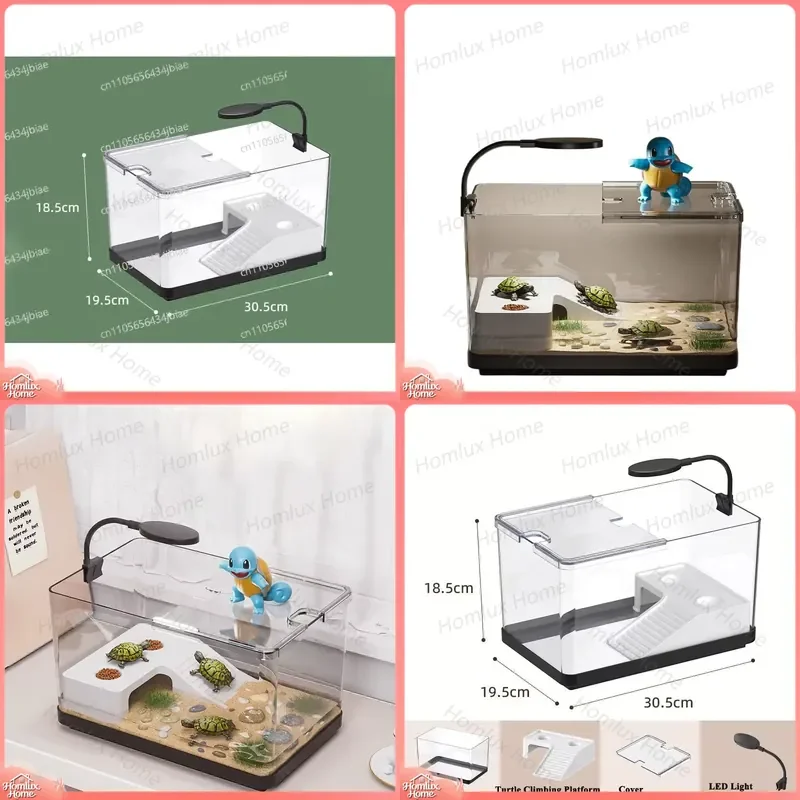 Large Transparent Open Breeding Box with Basking Platform for Turtles Reptiles Amphibians Aquarium Fish Tank Turtle Tank with