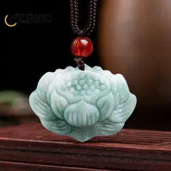 Myanmar A Goods Jadeite Lotus Flower Pendant Green Carving Jade Necklace Fashion Temperament Jewelry Gifts for Men and Women