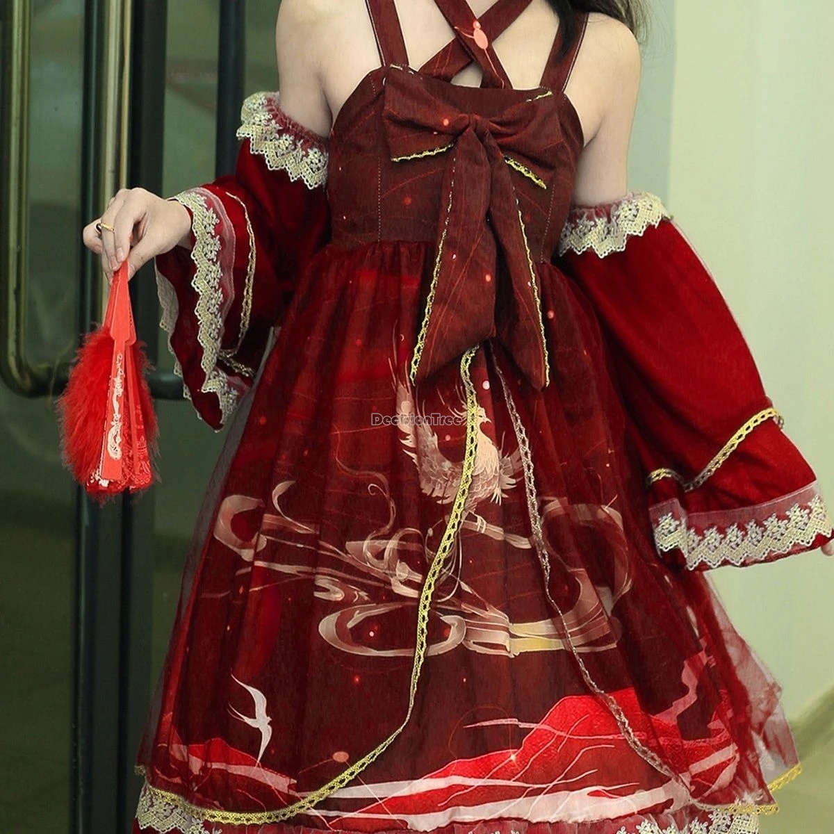 Vestido Lolita Set para Mulheres, Elemento Hanfu, Renda Solta Impressa, Lolita Set, Vestido Diário, Sem Mangas, Hanfu, W654, Moda melhorada, 2024