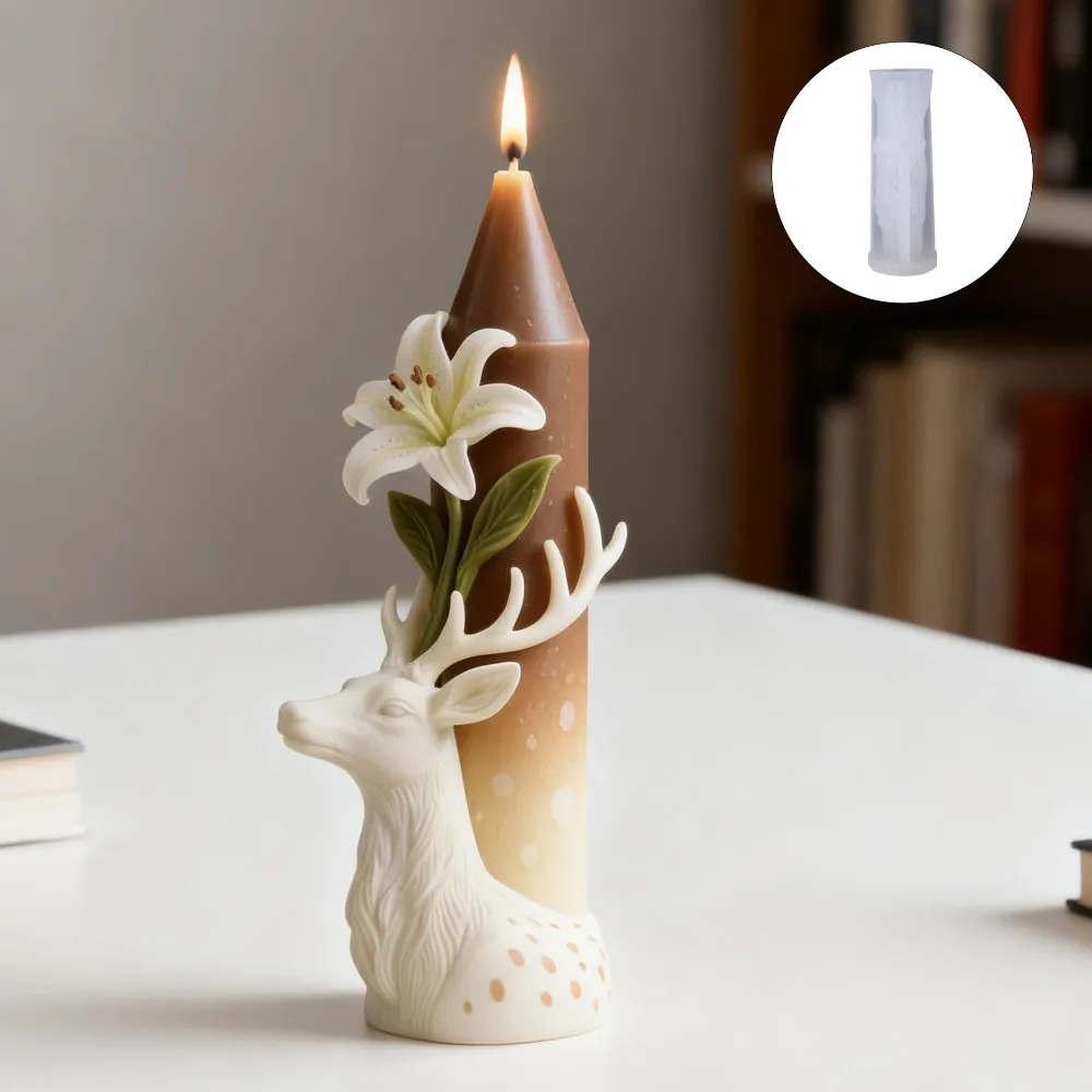

Deer and Lily Pointed Candle Molds DIY Handmade Home Decorative Ornaments Plaster Cement Epoxy Resin Mold Soap Candle Mould