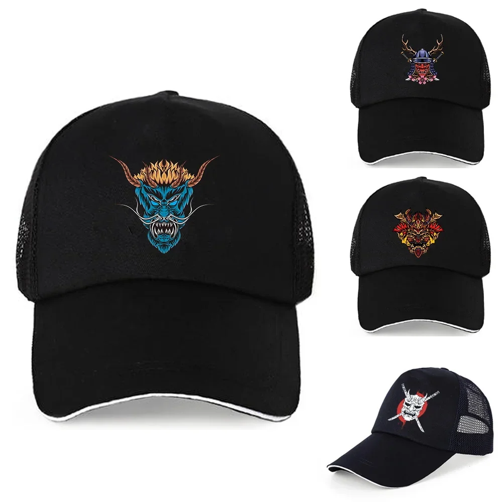 Unisex Cap Summer UV-proof Breathable Mesh Visors Hats Adjustable Pure Cotton Back Buckle Hat Monster Print Black Baseball Caps