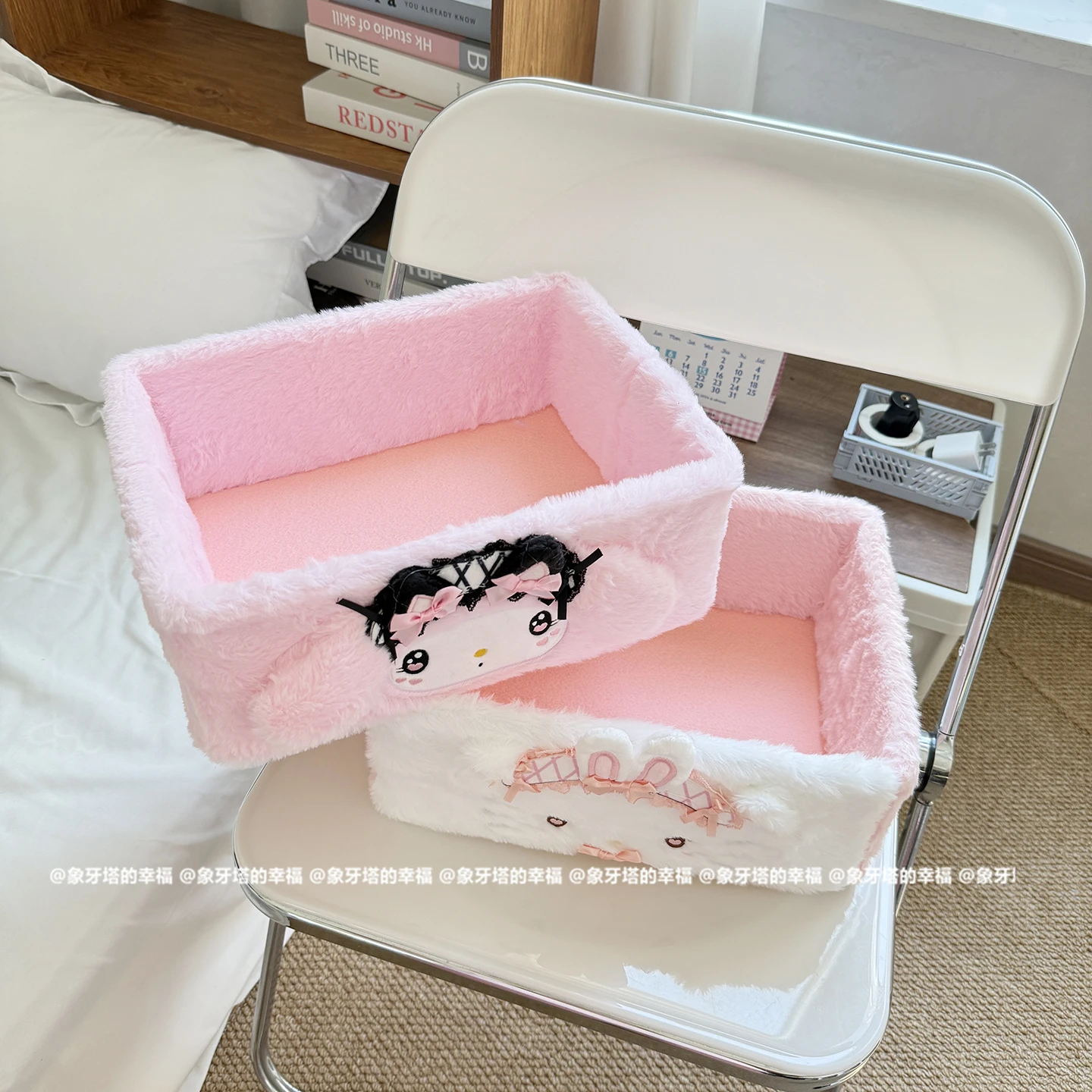 Desktop Sanrio Cartoon Organizer Versatile Storage Basket Kuromi My Melody Hello Kitty Thickened Plush Household Storage Gift