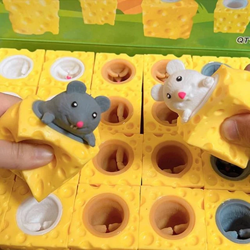 Anti-Stress Relief Pop Up Mouse Cheese Block Hide And Seek Squeeze Fidget Toy Kids Adults Gift