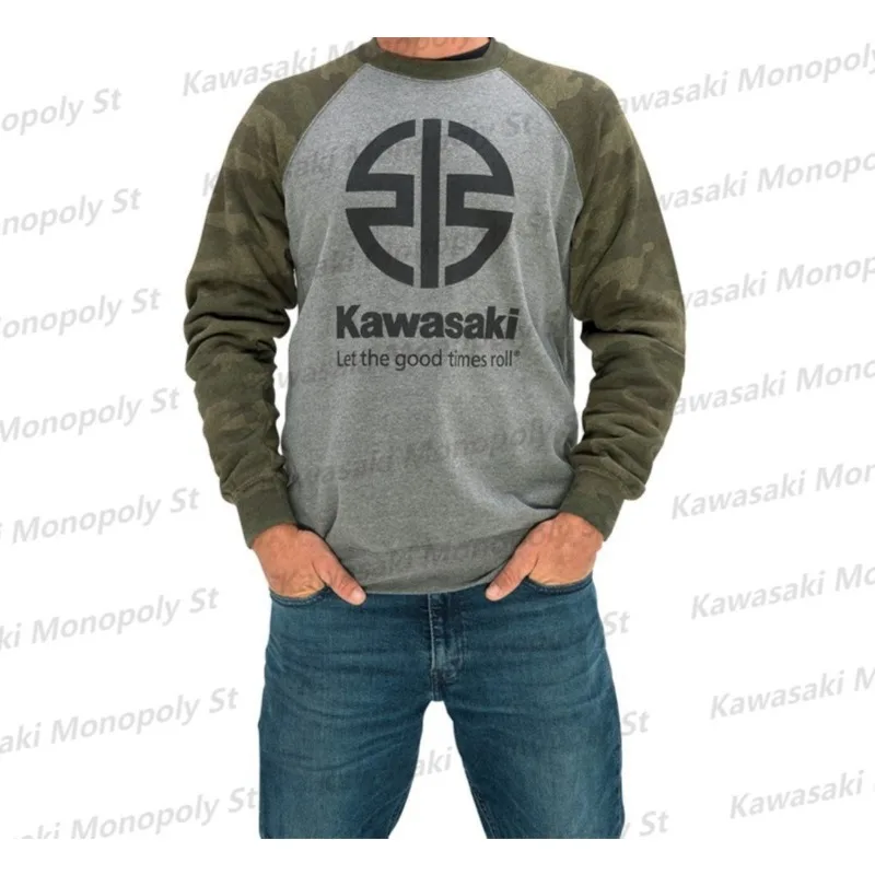 

25 new summer motorcycle Kawasaki logo men's camouflage long sleeved sweater round neck sweatshi rtround neck sweatshirt