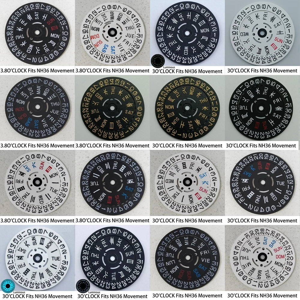 NH36 Orologio luminoso Quadrante Movimento Ruota Doppio calendario 3.0/3.8/4.2 in punto Fit NH36 Movimento Accessori Orologi per uomo